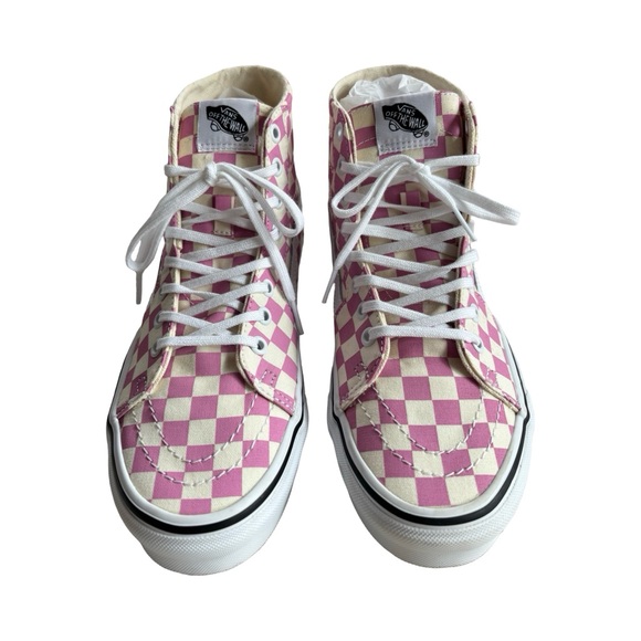 Vans Pink & Cream Checkerboard High Top Sneakers - Picture 3 of 15